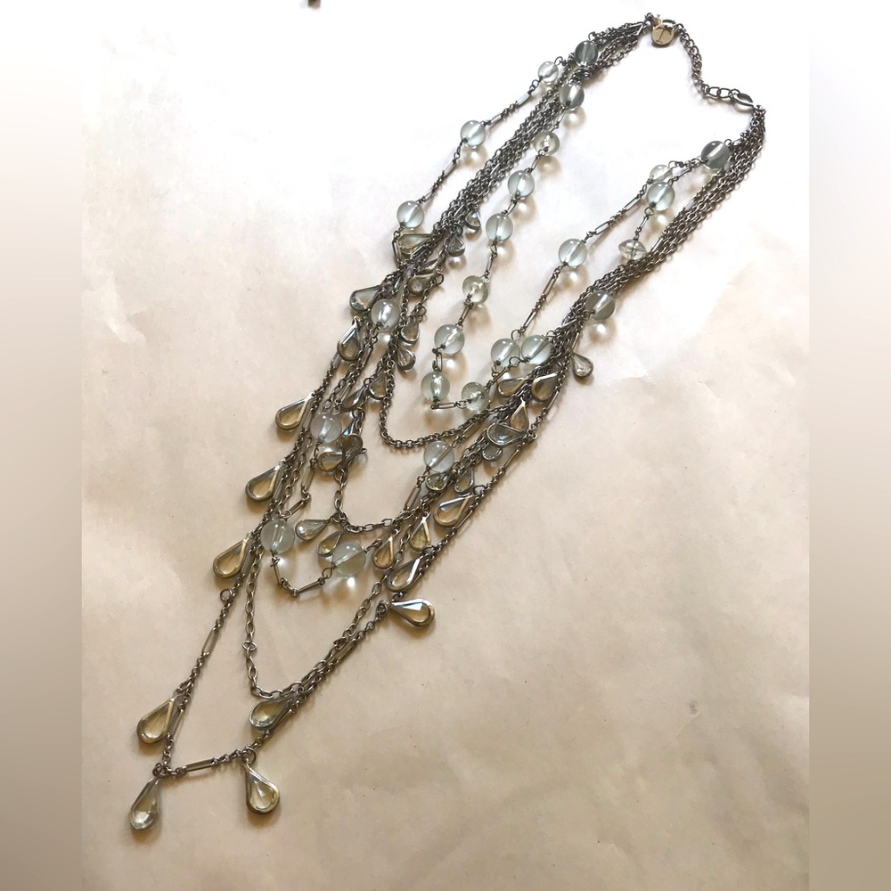 Multi Strand Silver Tone Necklace with Teardrop Beads